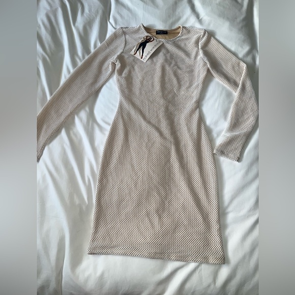 SOLD !! Naked Wardrobe Caught Up Mesh Long sleeve white Dress - Medium - Picture 8 of 10